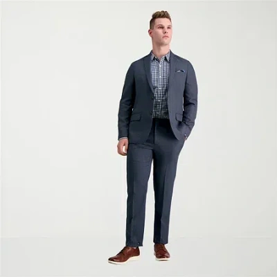 Haggar Smart Wash With Repreve Mens Stretch Fabric Slim Fit Flat Front Suit Pant In Blue