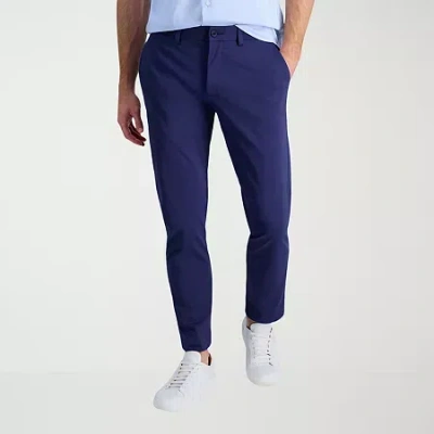 Haggar Sport Travel Performance Mens Comfort Waistband Straight Fit Flat Front Pant In Blue
