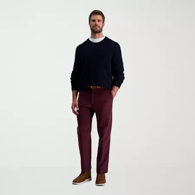 Haggar Stretch Corduroy Mens Classic Fit Flat Front Pant In Burgundy