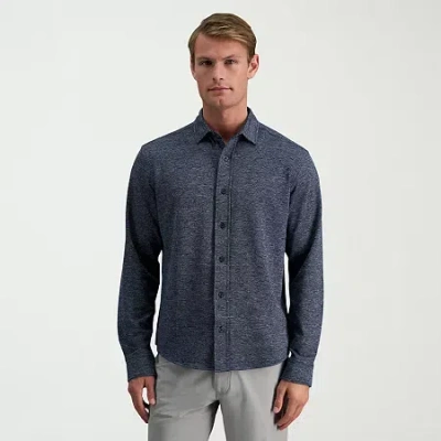 Haggar Stretch Twill Mens Long Sleeve Regular Fit Button-down Shirt In Blue
