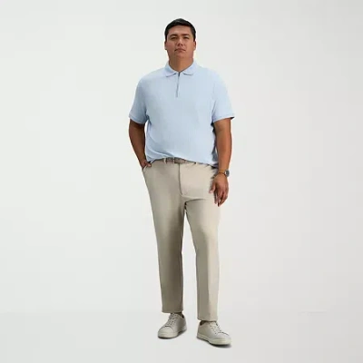 Haggar Travel Performance Mens Straight Fit Big And Tall Flat Front Pant In Neutral
