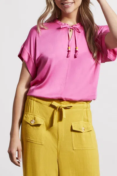 Haggar Tribal Blouse With Pleat Detail And Beads In Hi Pink