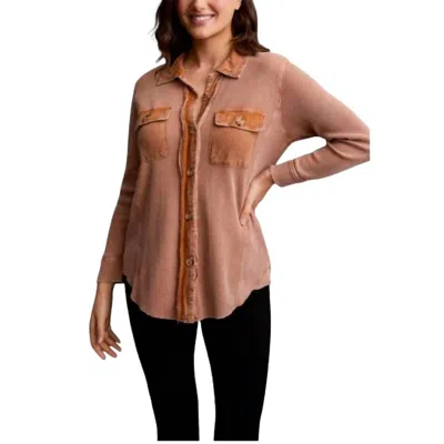 Haggar Tribal Cotton Button-up Shacket In Almond In Pink