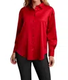 Haggar Tribal Flowy Satin Button- Up Shirt In Scarlet In Red