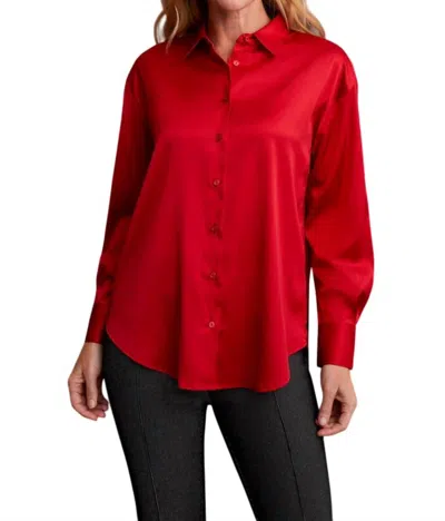 Haggar Tribal Flowy Satin Button- Up Shirt In Scarlet In Red