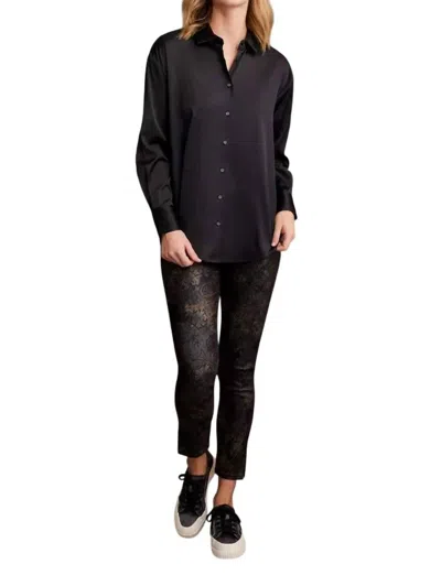 Haggar Tribal Flowy Satin Button-up Shirt In Black