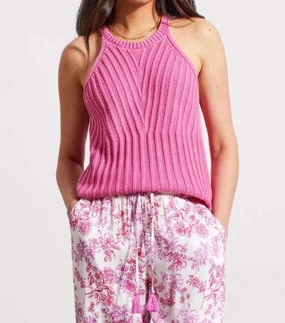 Haggar Tribal Halter Sweater Tank With Special Wash Effect In Hi Pink