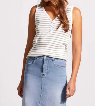 Haggar Tribal Henley Tank Top With Buttons In Cactus Stripe