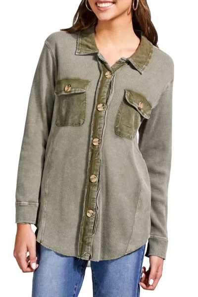 Haggar Tribal Loose Shacket With Combo & Wash Effect In Clover Leaf In Multi