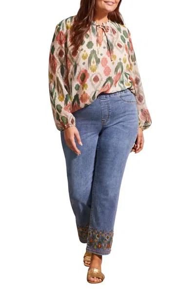 Haggar Tribal Puff Sleeve Blouse In Vine In Green