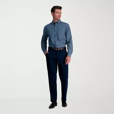 Haggar Wrinkle Free Performance Khaki Mens Classic Fit Flat Front Pant In Blue