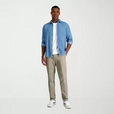 Haggar Wrinkle Free Performance Khaki Mens Comfort Waistband Slim Fit Flat Front Pant In Neutral