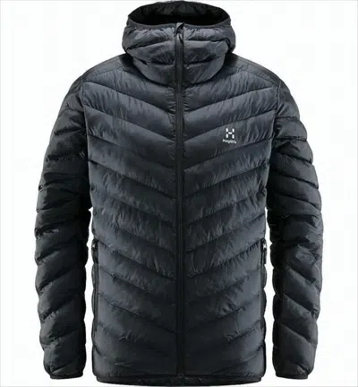 Haglöfs Quilted Black Padded Jacket With Hood In Gray