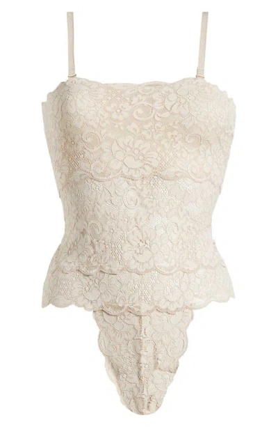 Hah Spinster Reversible Lace Bodysuit In Beige