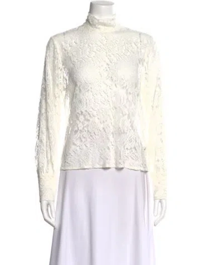 Pre-owned Hai Mock Neck Long Sleeve Top In White