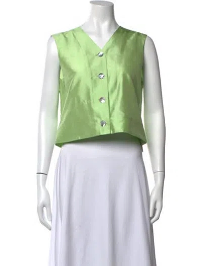 Pre-owned Hai Silk V-neck Top In Green