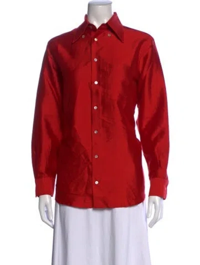 Pre-owned Hai Wool Long Sleeve Button-up Top In Red