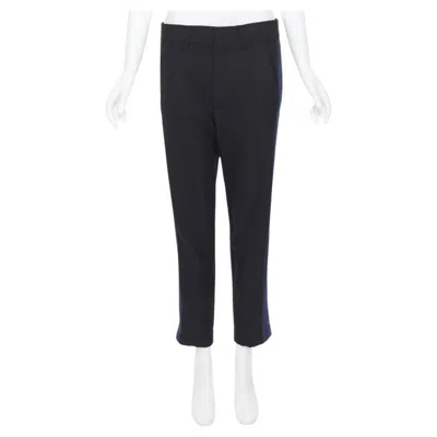 Pre-owned Haider Ackermann 100% Fleece Wool Black Navy Grosgrain Side Cropped Pants Fr36 In Blue
