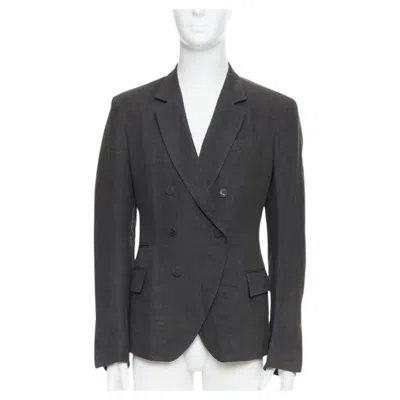 Pre-owned Haider Ackermann 100% Linen Grey Double Breasted Blazer Jacket S In Gray