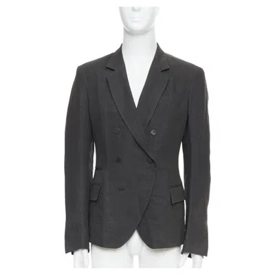 Pre-owned Haider Ackermann 100% Linen Grey Double Breasted Blazer Jacket S In Gray