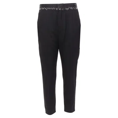 Haider Ackermann Black Wool Cotton White Topstitch Waist Dress Pants Eu38 M
