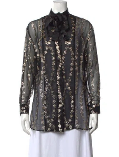 Pre-owned Haider Ackermann Floral Print Tie Neck Blouse In Black