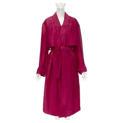 Pre-owned Haider Ackermann Fuschia Pink Linen Rayon Flap Layered Robe Coat Fr34 Xs