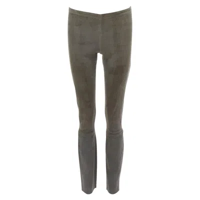 Pre-owned Haider Ackermann Green Grey Suede Leather Flared Legging Pants Fr36 S