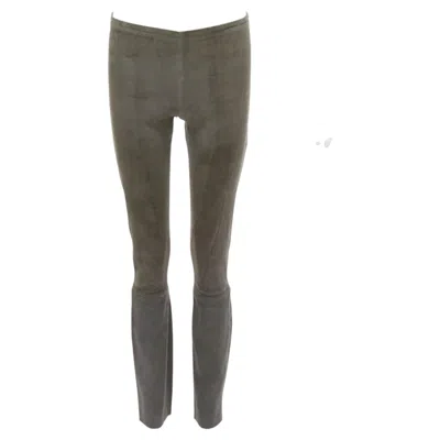 Pre-owned Haider Ackermann Green Grey Suede Leather Flared Legging Pants Fr36 S