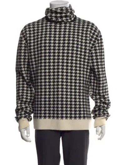 Pre-owned Haider Ackermann Houndstooth Print Turtleneck Cardigan In Black