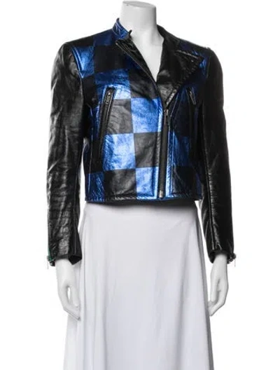 Pre-owned Haider Ackermann Leather Colorblock Pattern Biker Jacket In Black