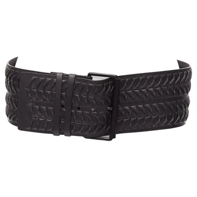 Haider Ackermann Leather Woven Wide Buckle Oversized Belt In Black