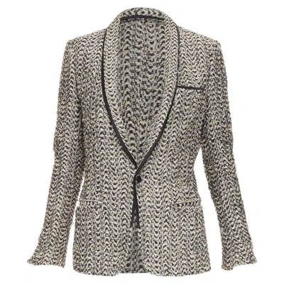 Haider Ackermann Metallic Gold Chevron Tweed Shawl Collar Blazer Jacket Fr48 M In Gray