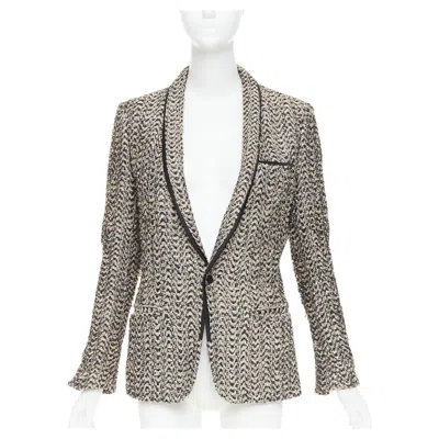 Pre-owned Haider Ackermann Metallic Gold Chevron Tweed Shawl Collar Blazer Jacket Fr48 M In Gray