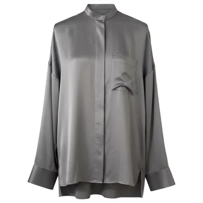 Pre-owned Haider Ackermann Metallic Silver Silk Charmeuse Oversized Shirt Fr 34 Mandarin