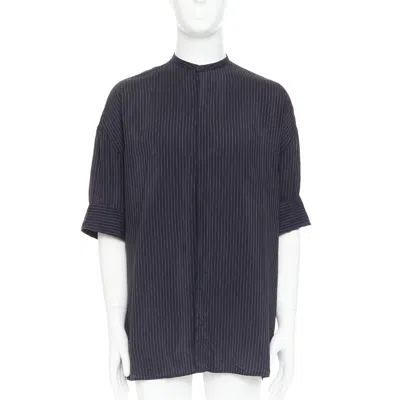 Haider Ackermann Pinstriped Bishop Collared Half Sleeve Shirt In Gray