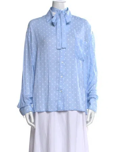 Pre-owned Haider Ackermann Polka Dot Print Tie Neck Top In Blue