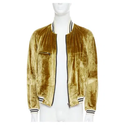 Pre-owned Haider Ackermann Rare  2015 Runway Gold Crushed Velvet Teddy Bomber Jacket S In Brown