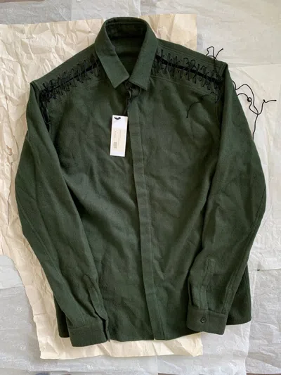 Pre-owned Haider Ackermann Rrp$1450 Khaki Green Laced Wool Shirt