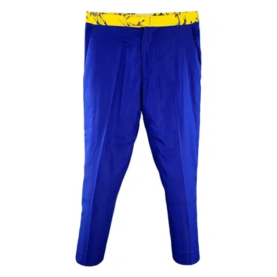Pre-owned Haider Ackermann Size 32 Blue Yellow Black Wool Blend Button Fly Casual Pants