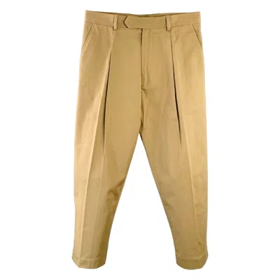 Pre-owned Haider Ackermann Size 32 Khaki Cotton Pleated Cropped Casual Pants In Brown