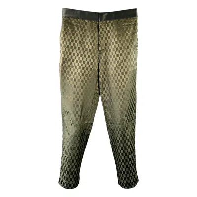 Pre-owned Haider Ackermann Size 32 Olive Checkered Linen Silk Cropped Casual Pants In Gray