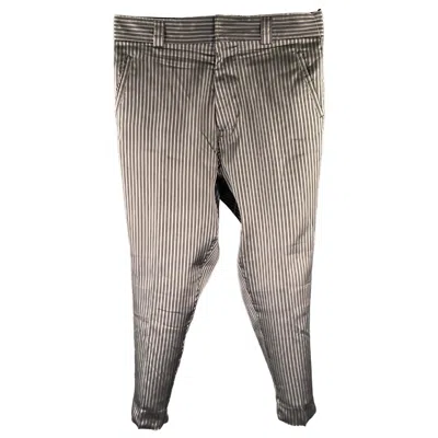 Pre-owned Haider Ackermann Size 33 Silver Black Tandem Stripe Silk Tapered Dress Pants
