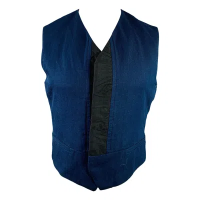 Pre-owned Haider Ackermann Size 38 Navy Black Cotton Linen Cropped Vest In Blue