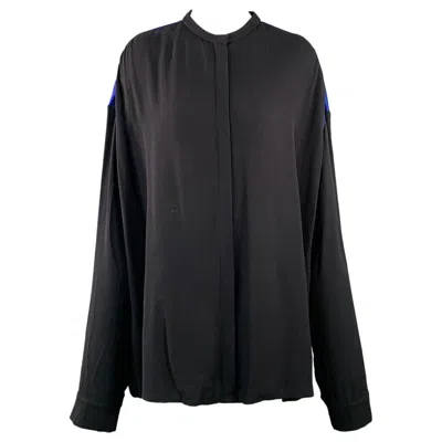 Pre-owned Haider Ackermann Size M Black Blue Viscose Silk Nehru Collar Hidden Buttons Shirt
