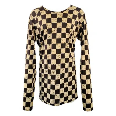 Pre-owned Haider Ackermann Size M Black Cream Checkered Cotton Blend Scoop Neck Pullover In White