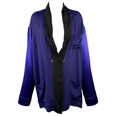 Pre-owned Haider Ackermann Size M Navy Black Viscose Silk Shawl Collar Jacket Blazer In Blue