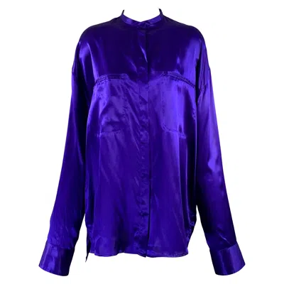 Pre-owned Haider Ackermann Size S Blue Silk Nehru Collar Hidden Buttons Shirt