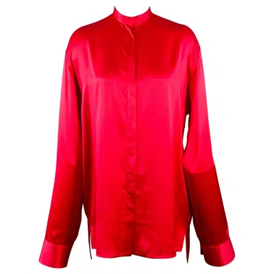 Pre-owned Haider Ackermann Size S Red Silk Satin Nehru Collar Hidden Buttons Shirt