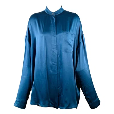 Pre-owned Haider Ackermann Size S Teal Silk Satin Nehru Collar Hidden Buttons Shirt In Green